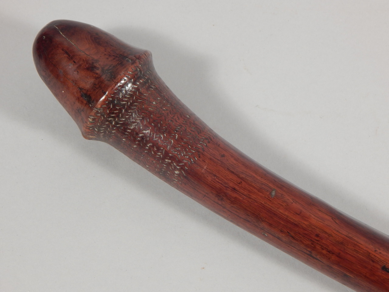 Tribal Art. A Fijian hardwood club, in the form of a Phallus, with carved decoration to end and - Image 2 of 3