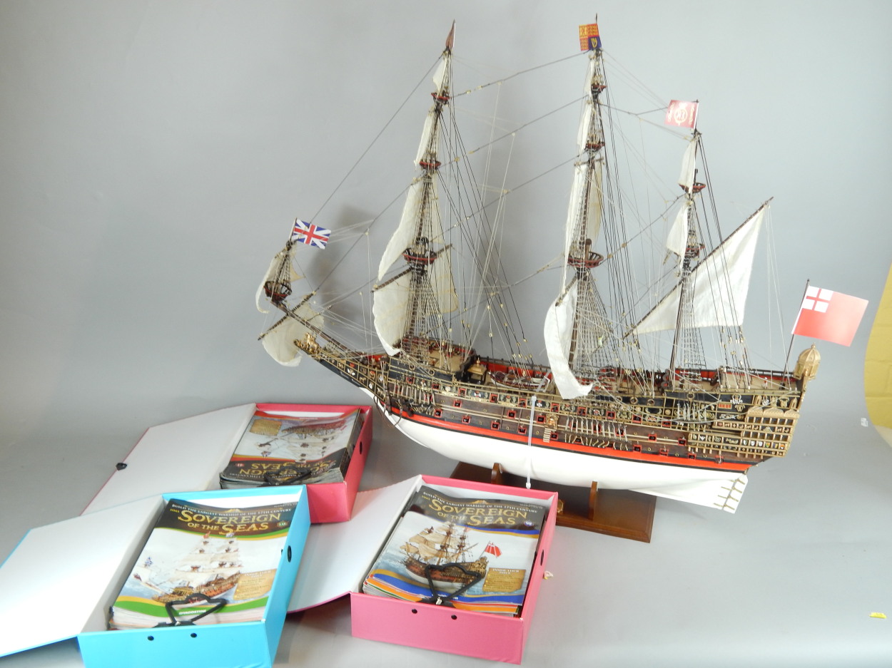 A scale model of HMS Sovereign of the Seas, on a fitted base, with accompanying magazines. - Image 4 of 4