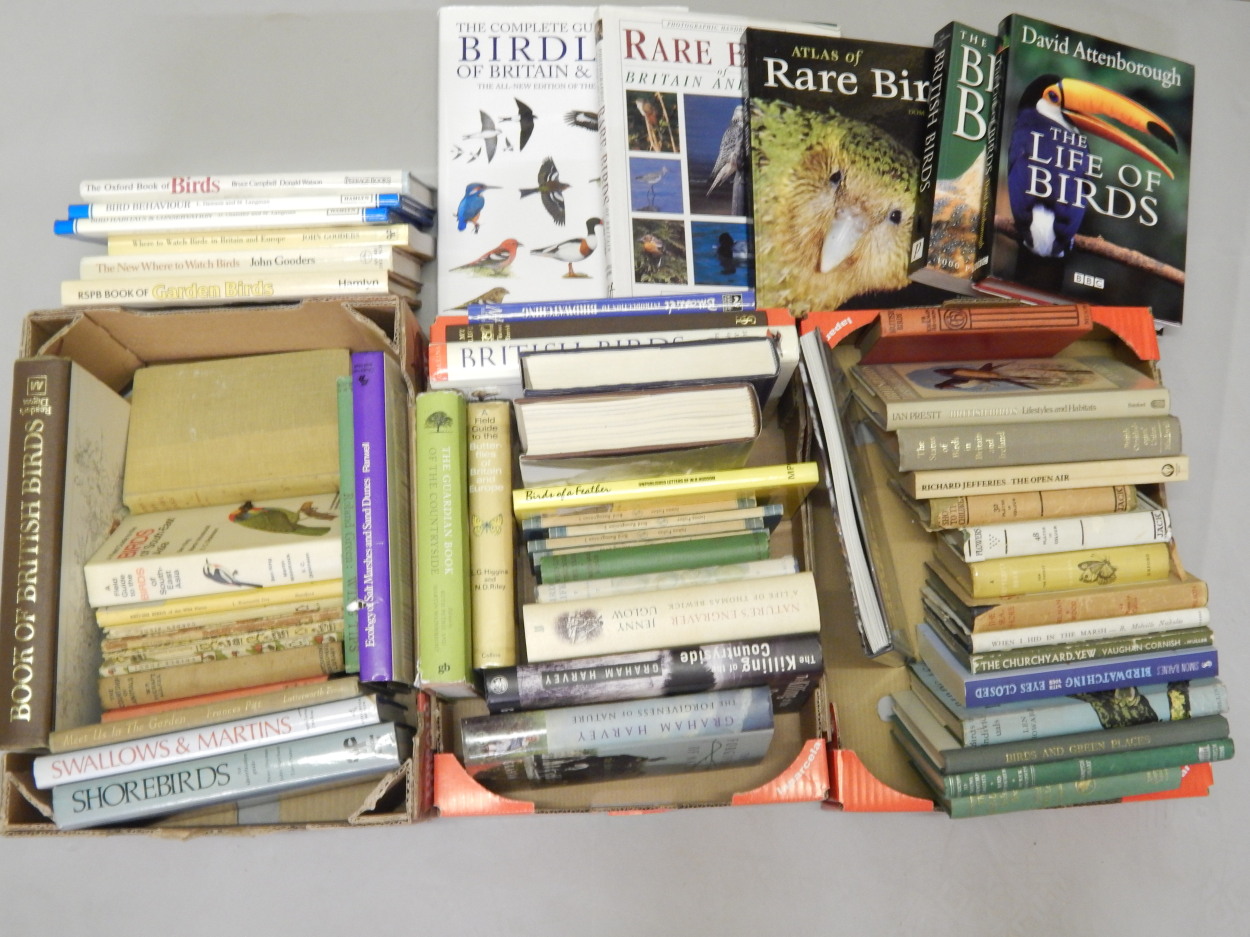 Four boxes containing a large quantity of books on natural history, birds etc.