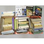 Four boxes containing a large quantity of books on natural history, birds etc.