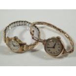 Two wristwatches, a ladies circular dial watch with expanding bracelet, yellow metal, marked 9ct,