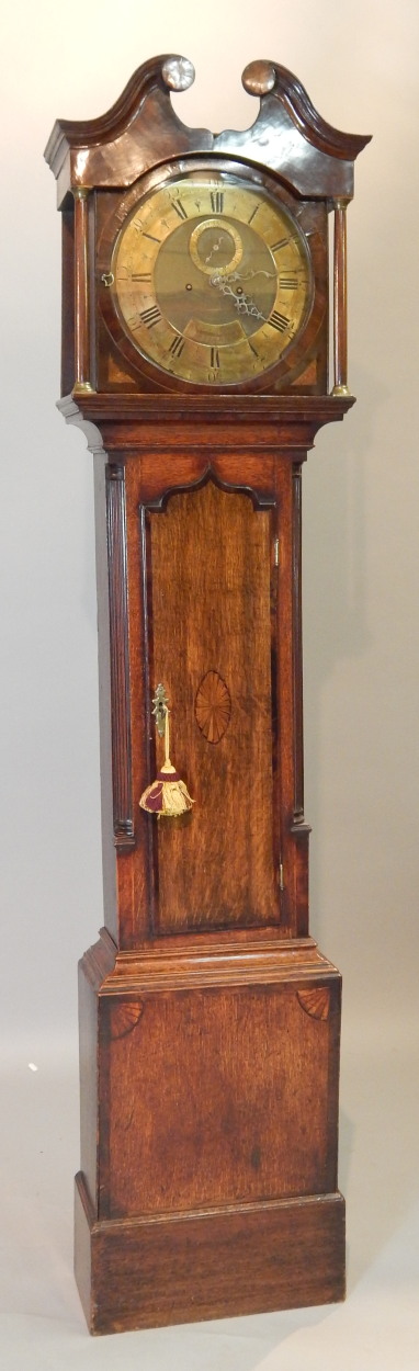 R H Bryan, Lincoln. A late 18thC / early 19thC longcase clock, the circular brass dial with Roman