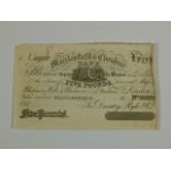 A Macclesfield and Cheshire Bank £5 note, undated and unsigned