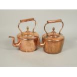 Two similar Victorian copper and brass kettles, each with an acorn style finial to the lid.