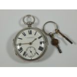 A Victorian open face pocket watch, with enamel dial and Roman numerals, Chester assay, 1881