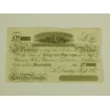 A Macclesfield and Cheshire Bank £20 note, undated and unsigned