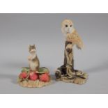 Two Border Fine Arts figure groups, one of a Barn Owl on a perch, and another of a mouse eating