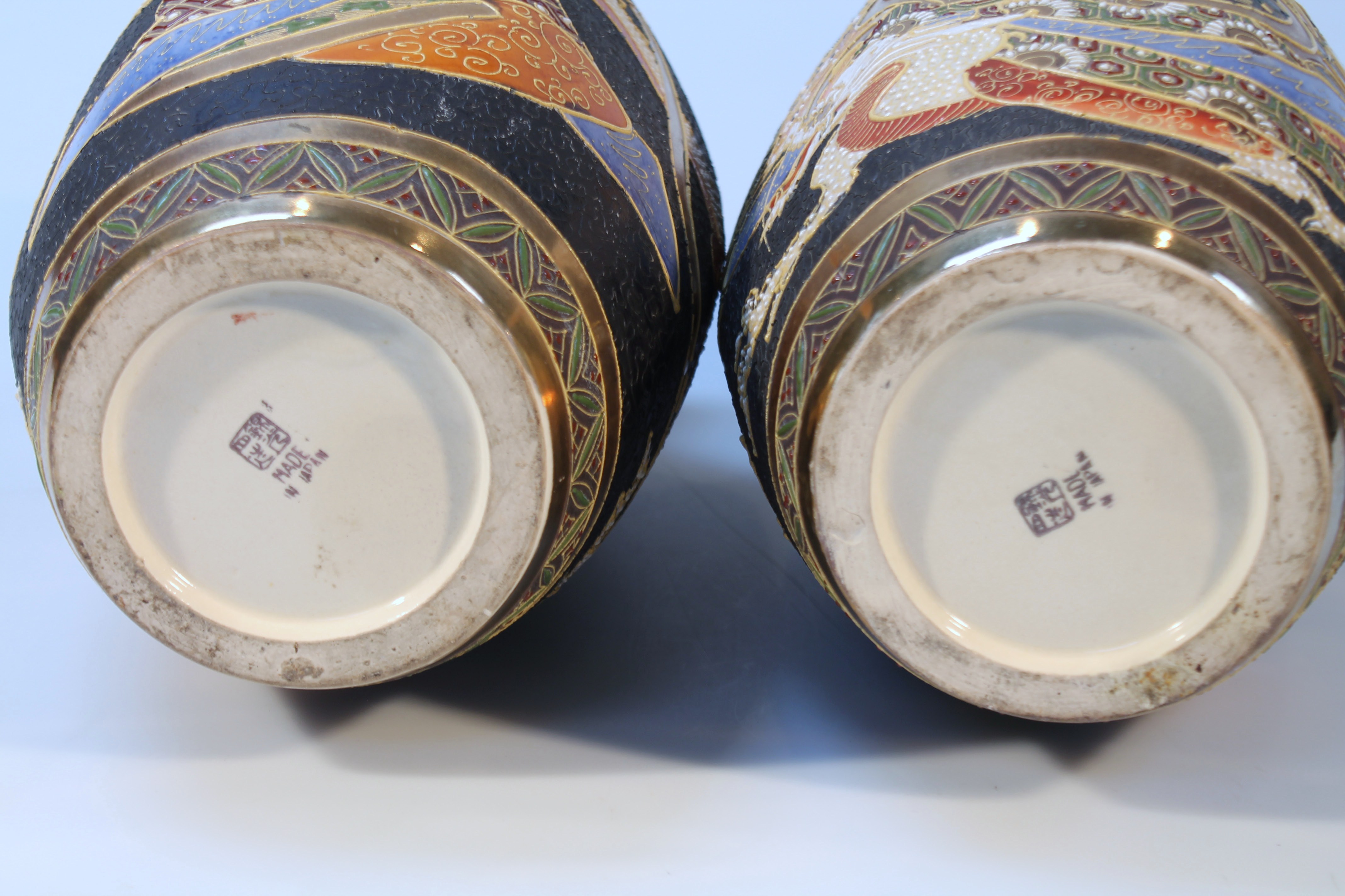 A pair of late 19thC Japanese satsuma pottery vases, each hexagonal body, hand painted and gilt - Image 3 of 3