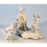 A 20thC plaster figure group, of a lady and gentleman each dressed in finery on a rococo design base