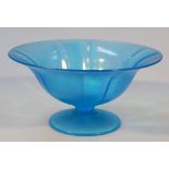 A 20thC opalescent blue glass bowl, in the manner of Tiffany, the circular body part ribbed on a