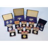 Various proof silver silver gilt and other cased coins, a Concord Crown medal, Jubilee set, Royal