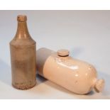 A Grantham brewery earthenware porter's style bottle, the cylindrical body with shouldered neck,