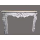 A fine 19thC French marble fire surround, the shaped mantel with a moulded edge above a flower,