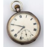 A early 20thC open face pocket watch, the 4.5cm dia. dial with Roman numerals and subsidiary