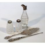 Various wares, comprising two cut glass jars with silver collars, another similar, a cake slice with