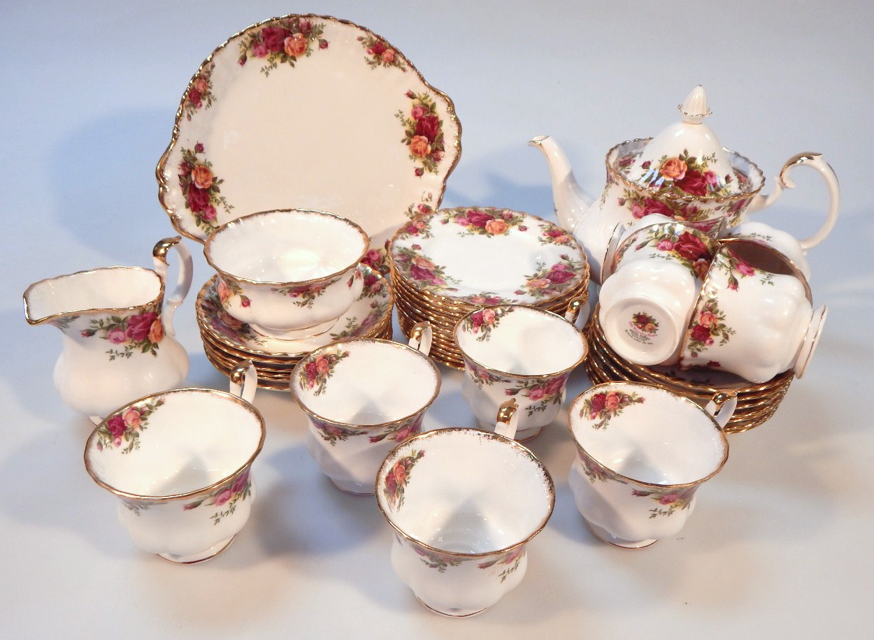 A Royal Albert Old Country Roses part tea service, to include teapot, 15cm high, cups, saucers,