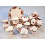 A Royal Albert Old Country Roses part tea service, to include teapot, 15cm high, cups, saucers,