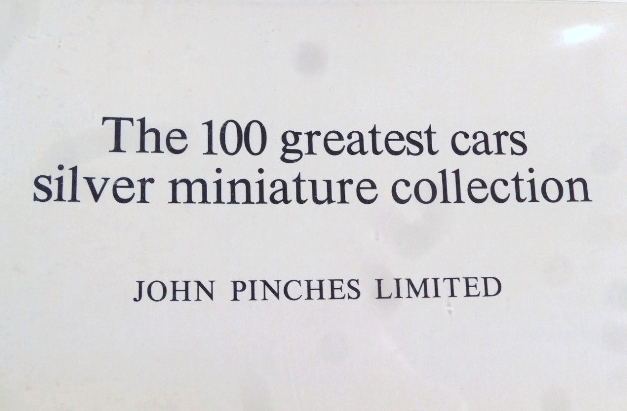 A John Pinches 100 Greatest car silver miniature ingot collection, in pressed green case, 27cm wide, - Image 3 of 3
