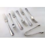 Various George V and later silver flatware, comprising table forks and sugar bows, 12cm high, Old