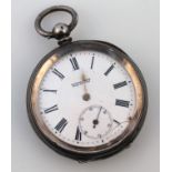 An early 20thC pocket watch, the 4cm dia. dial with Roman numerals and subsidiary Arabic second hand