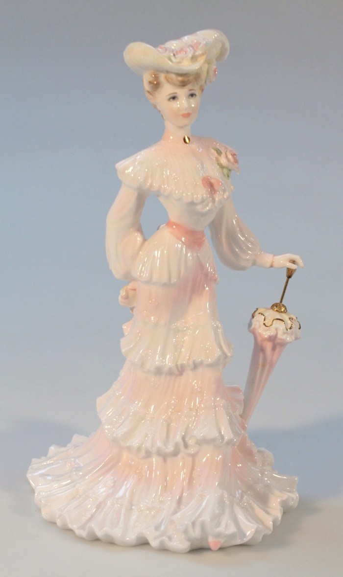 A J Bromley Coalport figure, lady Alice at the Royal Garden Party, limited edition, no. 2530/