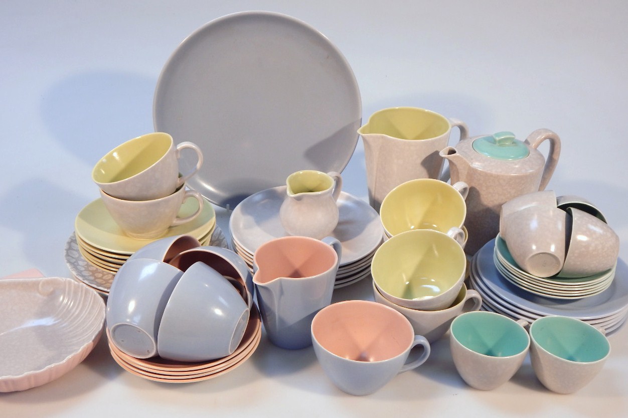 Various 20thC Poole teaware, to include blue glazed, turquoise glazed, green glazed, etc, various