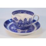 A mid-20thC Minton blue and white transfer printed breakfast cup and saucer, Willow pattern,