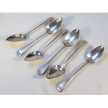 Six George IV silver tablespoons, by Peter & William Bateman, the other James Beebee, Old English