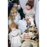 Various modern collectors dolls, to include girl with long brown hair in lace style dress, 30cm