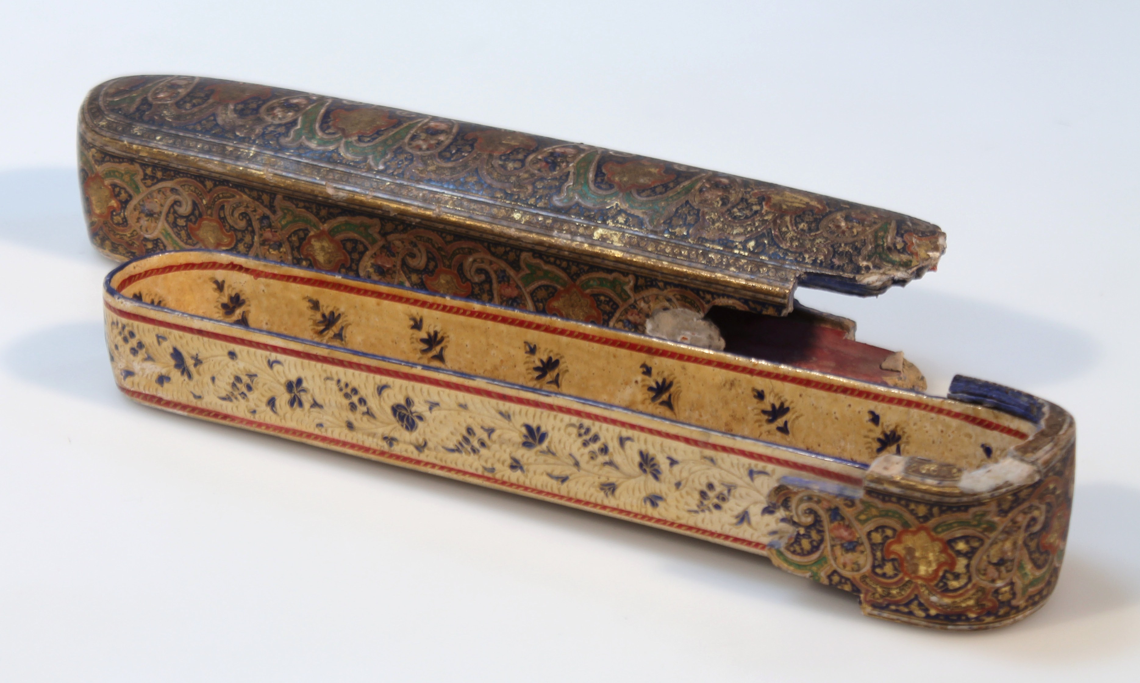 A 19thC papier mache box, the cylindrical body with an articulated pull out end revealing a plain - Image 2 of 2