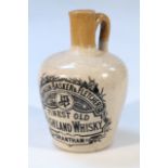 A Johnson Basker & Fletcher Grantham Finest Old Highland whisky stoneware flagon, in two colours