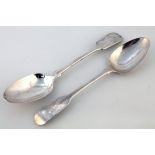 Two various George III silver dessert spoons, fiddle pattern, London 1816, 18cm high, etc, 2oz. (2)