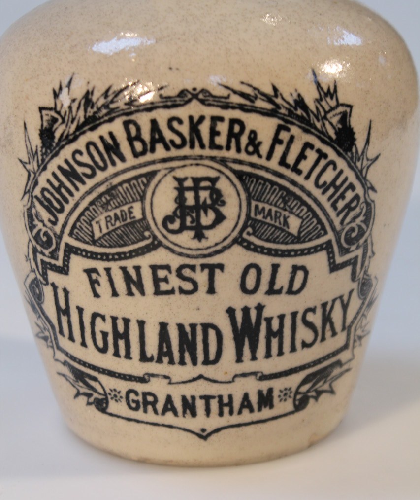 A Johnson Basker & Fletcher Grantham Finest Old Highland whisky stoneware flagon, in two colours - Image 2 of 3