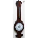 A 19thC rosewood two dial banjo barometer, in a shaped scroll case with 20cm dia. dial and upper