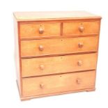 A Victorian oak chest of drawers, having two short over three long drawers with turned handles, 92cm