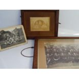 A Victorian military photograph, with early 20thC rugby team and Victorian oak frames, (4).