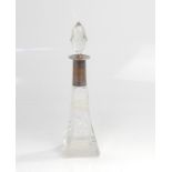 A George V silver collared cut glass scent bottle, with flared rectangular base, Birmingham 1923,