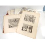 A collection of 19thC prints, including Hogarth, St Leonards Priory Stamford and modern, etc.