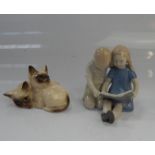 A Royal Doulton figure of Siamese cats, and a Copenhagen figure of children reading, (2).