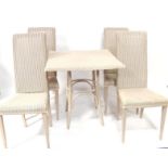 A Lloyd Loom of Spalding rectangular table, with four upholstered seat chairs, (5).