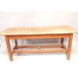 A pine work bench or table, 183cm wide.