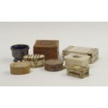 A selection of trinket boxes, including gilt and bone soapstone carved wood, etc.