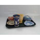 Wedgwood Jasperware, comprising trinket dishes, ashtrays, trinket pots, etc, (2 trays).