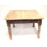 A rectangular pine kitchen table, with turned legs, 98cm wide, (AF).