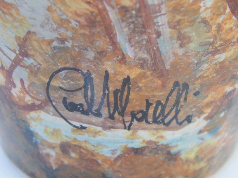 A Studio Pottery vase, with indistinct signature and woodland scene, 28cm high. - Image 2 of 2
