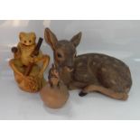 Poole Pottery, a fawn, and mouse upon apple, both marked Poole Pottery and signed Barbara Lindley-