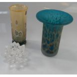 A Mdina glass vase, of mottled description, 12cm high, with an Isle of Wight vase and Swarovski