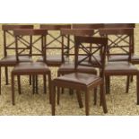 A set of eight reproduction Georgian style dining chairs, with crossbanded x-frame backs and brown