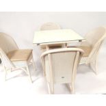 A Lloyd Loom of Spalding rectangular top glazed table, with four upholstered seat chairs, (5).