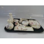 Floral decorated ceramics, including Royal Doulton bird vases, pin dishes, etc, (1 tray).
